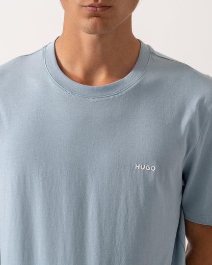 HUGO Dero222 Mens Cotton-Jersey T-Shirt with Logo Print - Open Blue 483