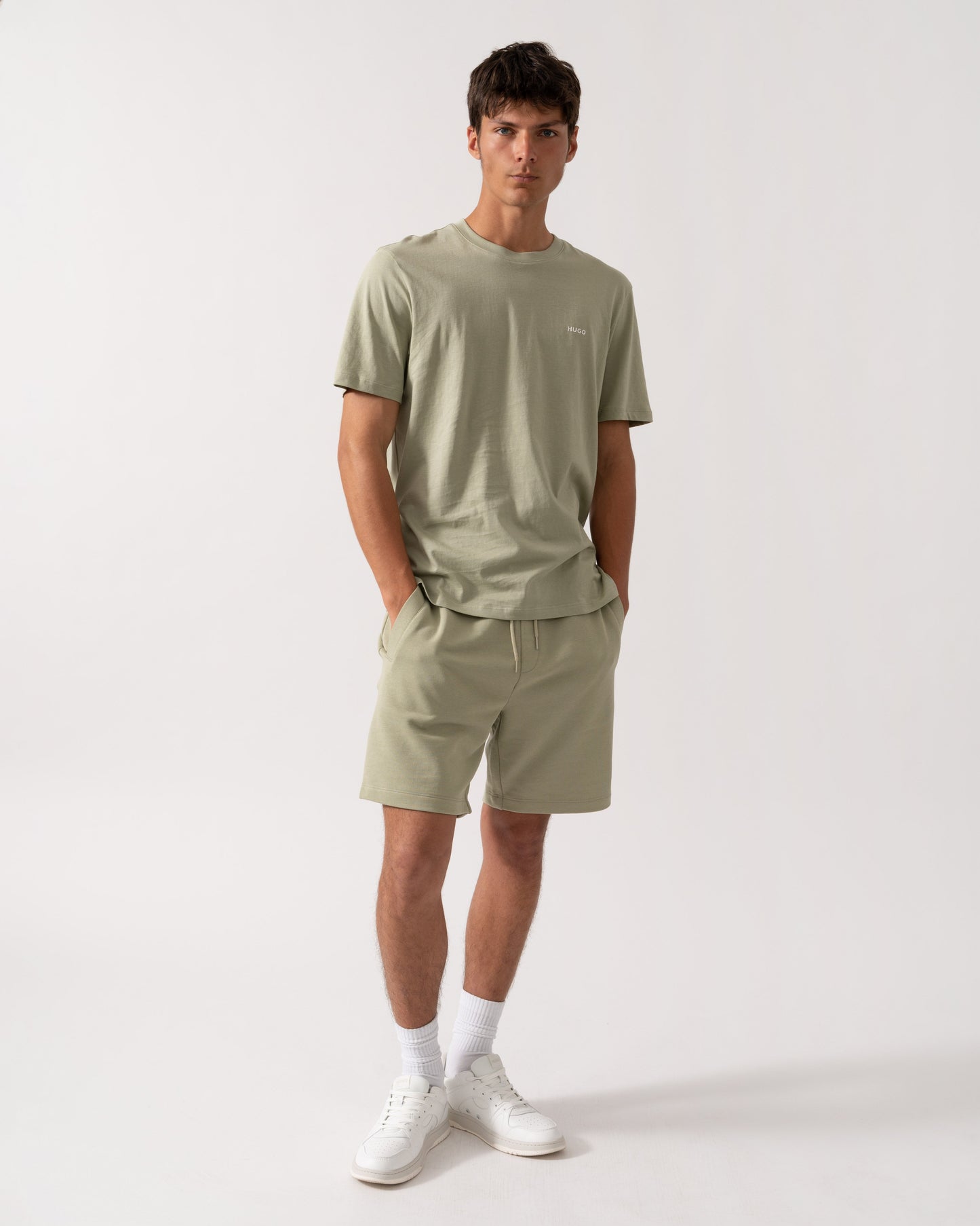 HUGO Dero222 Mens Cotton-Jersey T-Shirt with Logo Print - Open Green 391