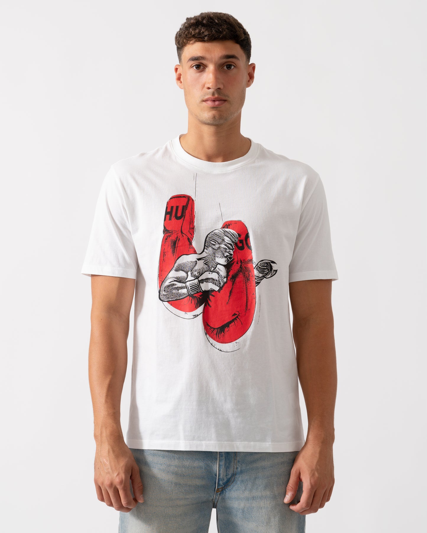 HUGO Diboxer Mens Graphic Print T-Shirt - White 100