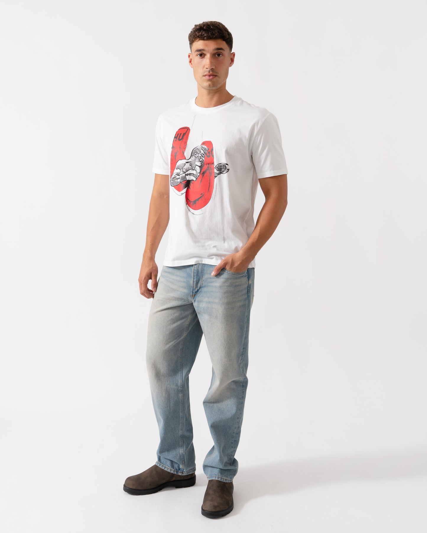 HUGO Diboxer Mens Graphic Print T-Shirt - White 100