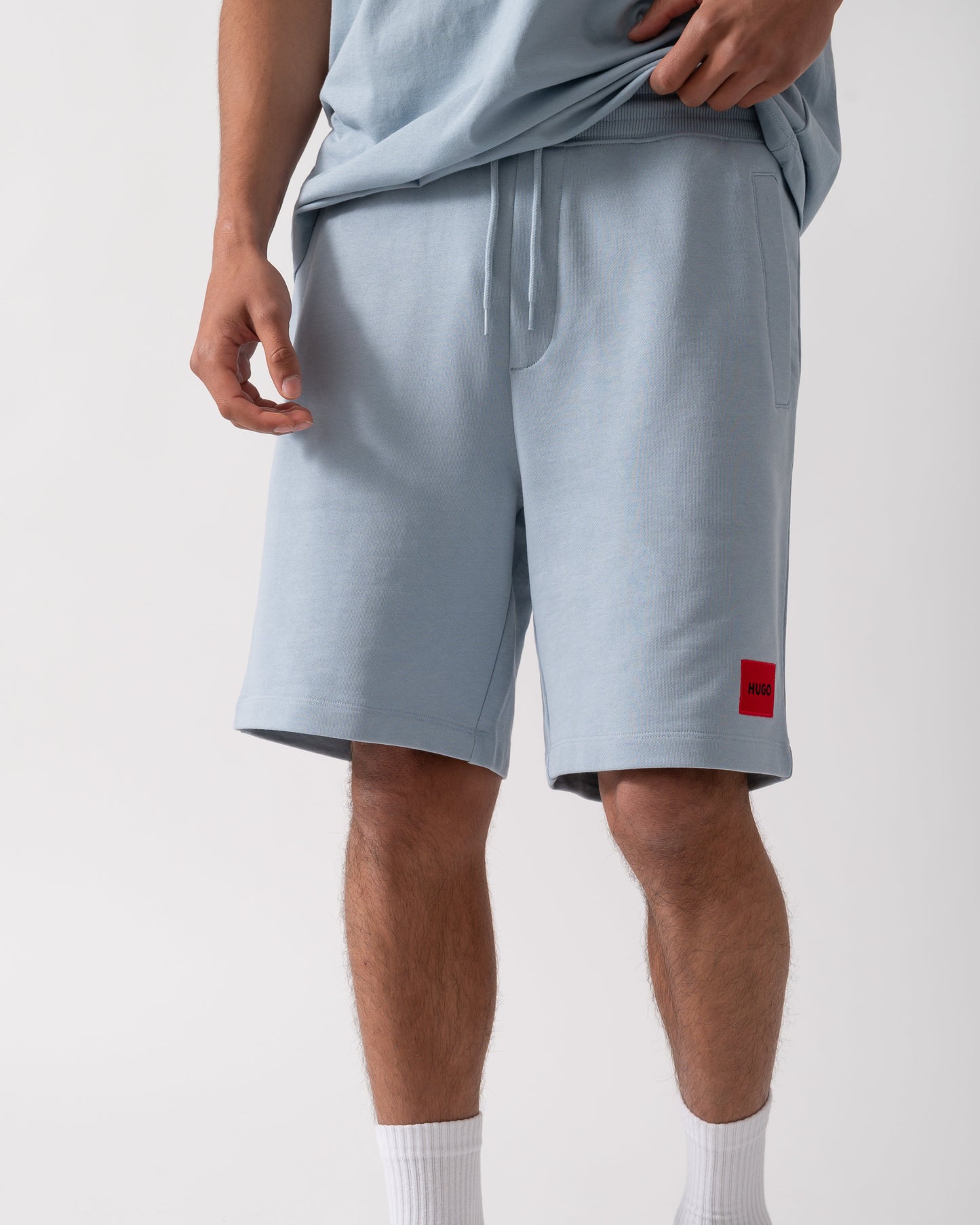 HUGO Diz222 Mens Cotton Terry Shorts with Logo Label - Open Blue 483