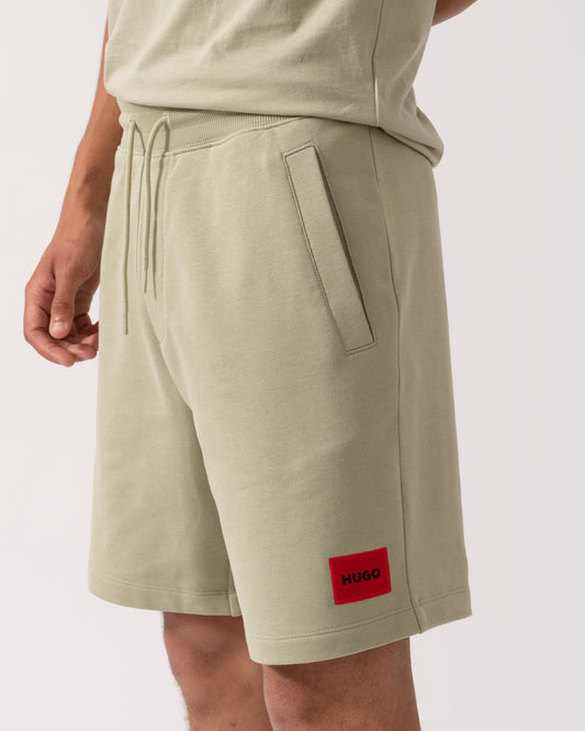 HUGO Diz222 Mens Cotton Terry Shorts with Logo Label - Open Green 391