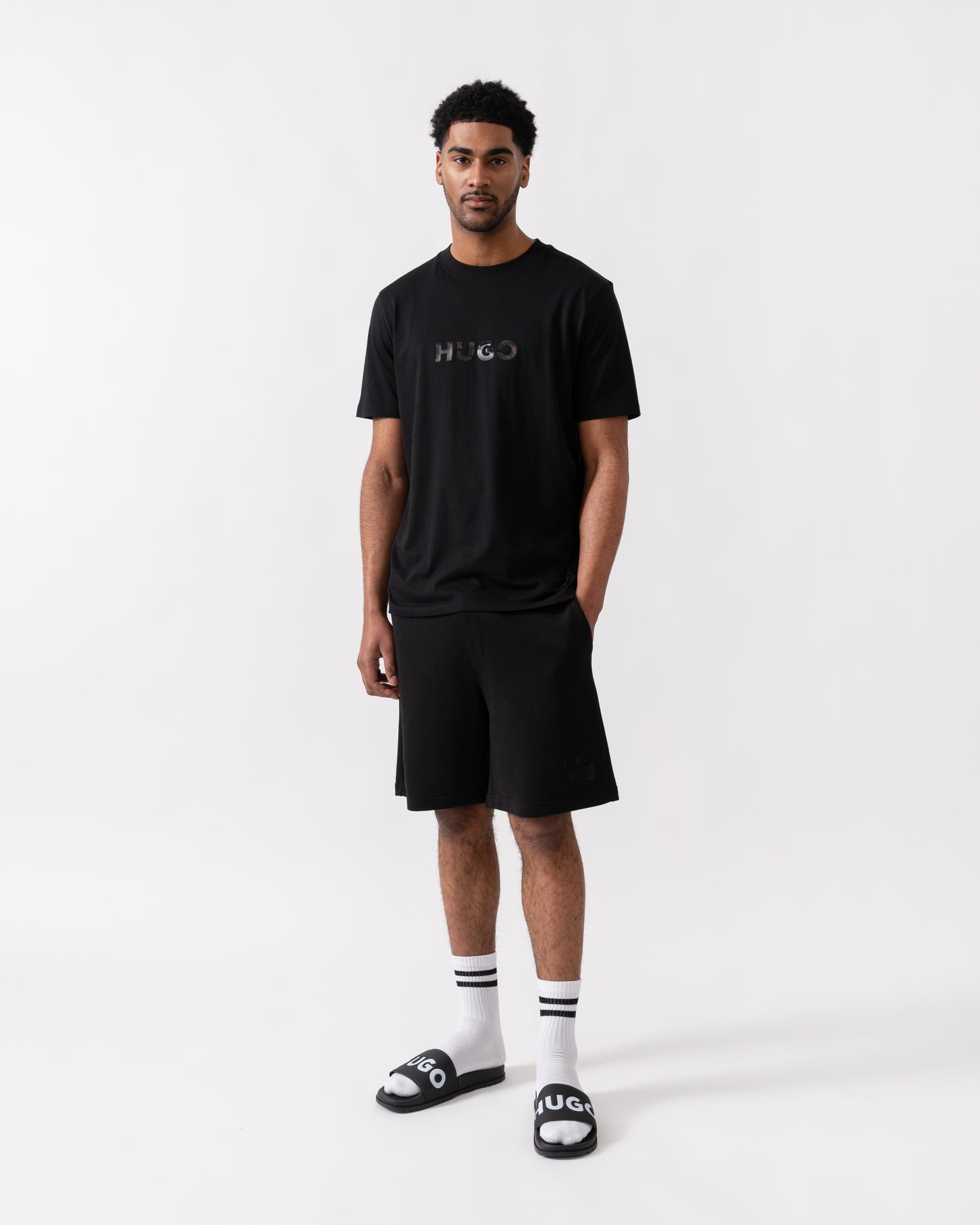 HUGO Darix Mens Jogger Shorts - Black 001 | CHO | Designer Mens Jogger Shorts