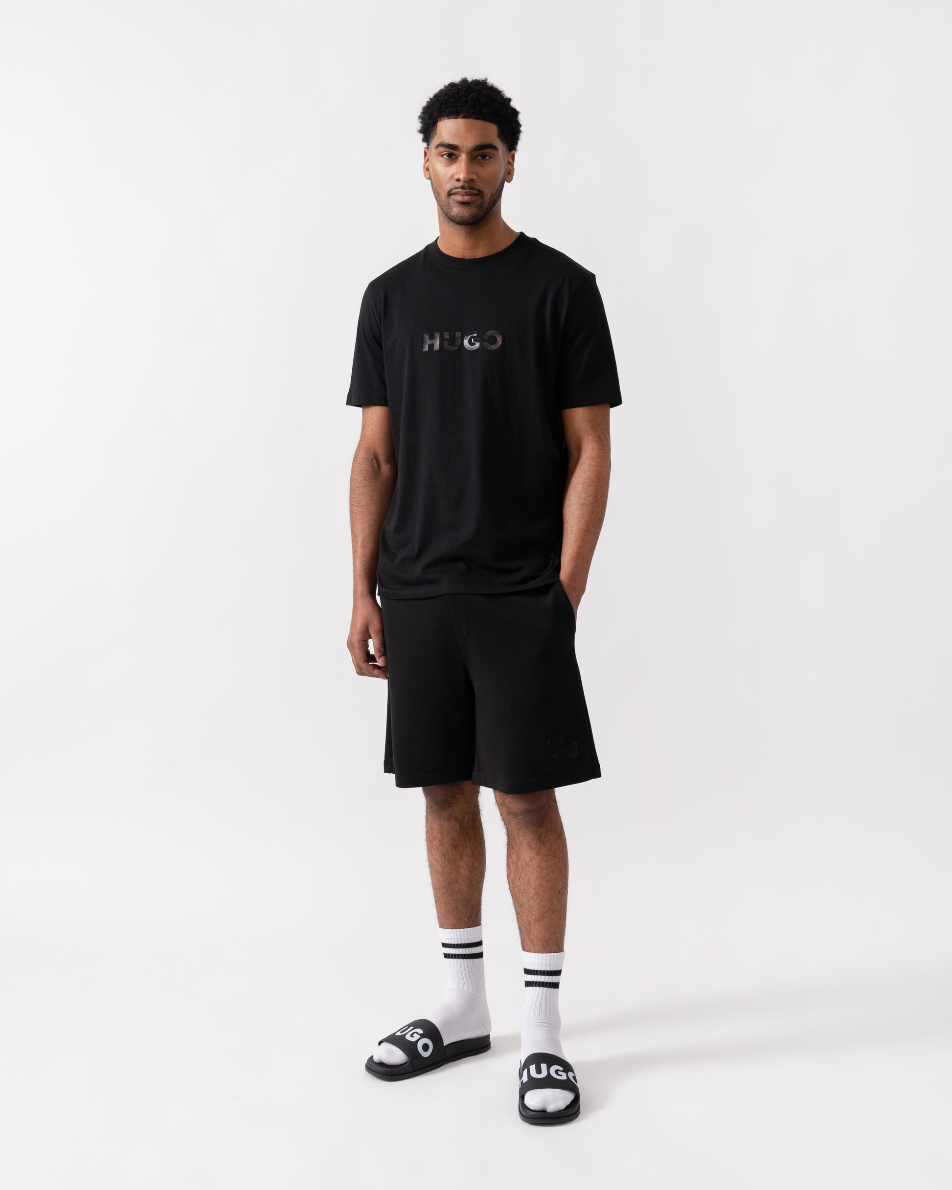 HUGO Darix Mens Jogger Shorts - Black 001 | CHO | Designer Mens Jogger Shorts