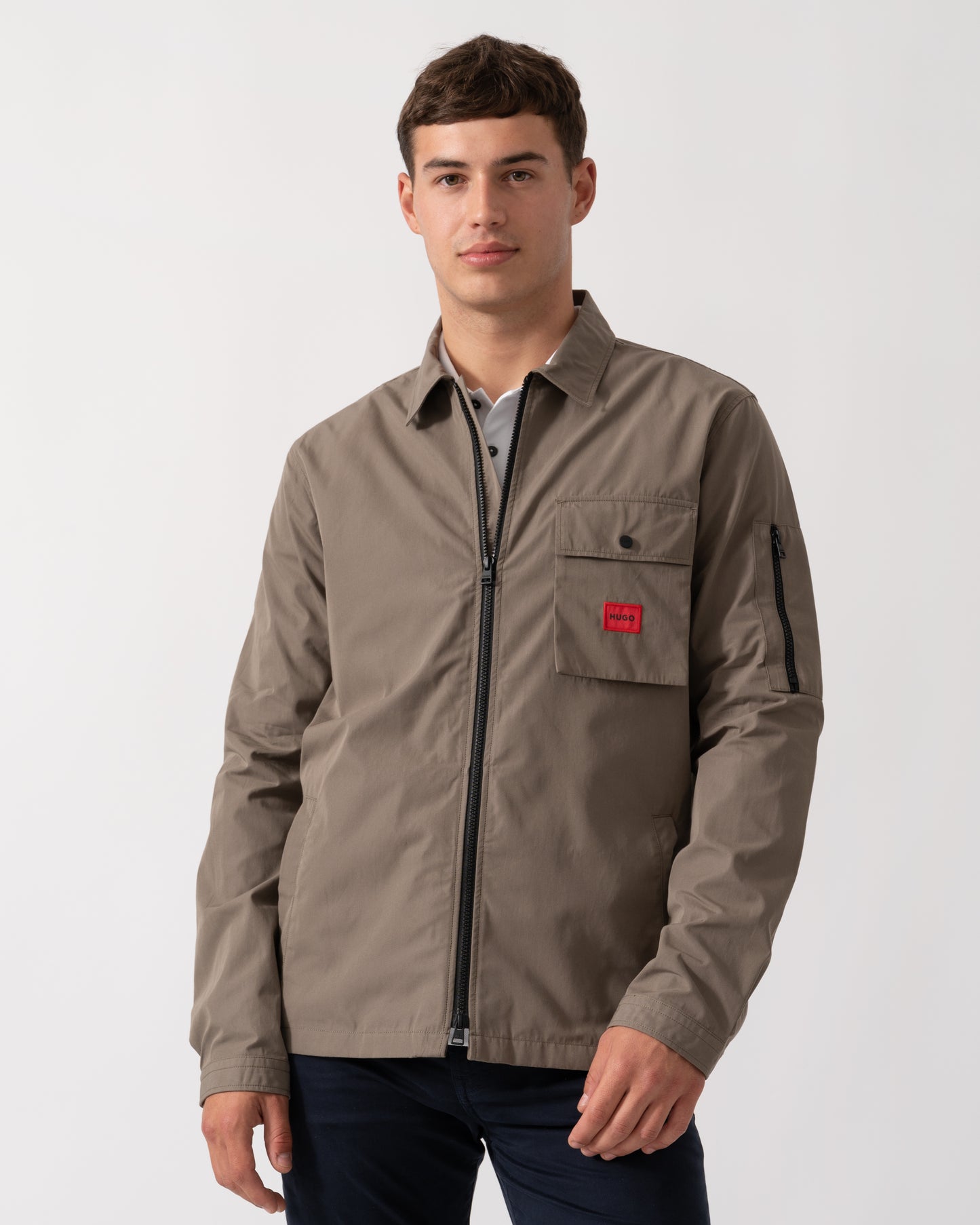 HUGO Emmond Mens Zip Overshirt - Medium Grey 032