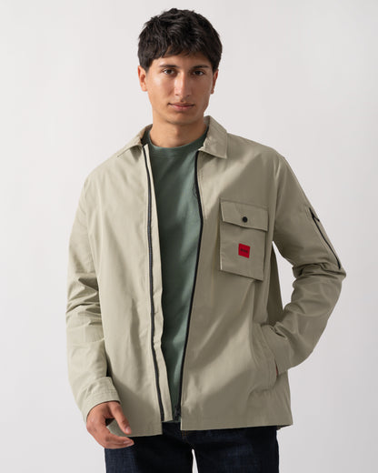 HUGO Emmond Mens Zip Overshirt - Open Green 391