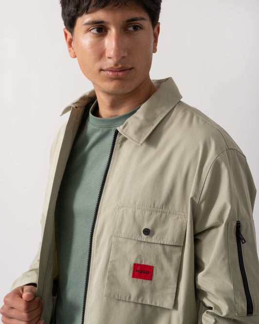 HUGO Emmond Mens Zip Overshirt - Open Green 391