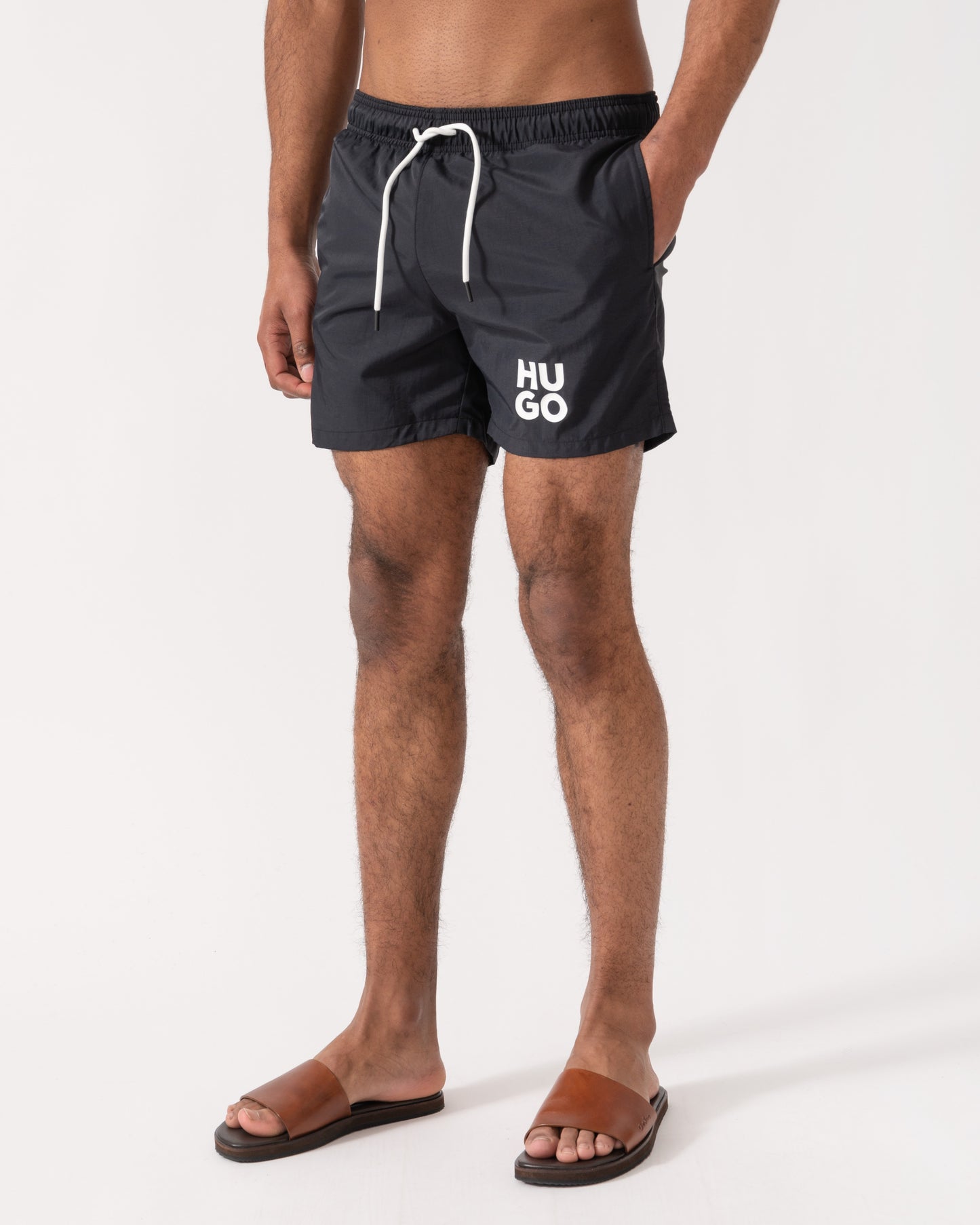 HUGO Mens Paolo Swim Shorts with Stacked Logo Print main