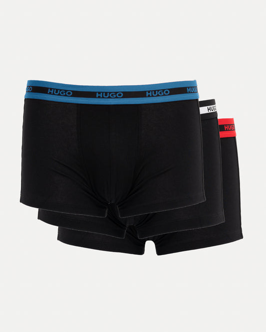 HUGO Planet 3-Pack Stretch-Cotton Logo Waistband Trunks - Black 005