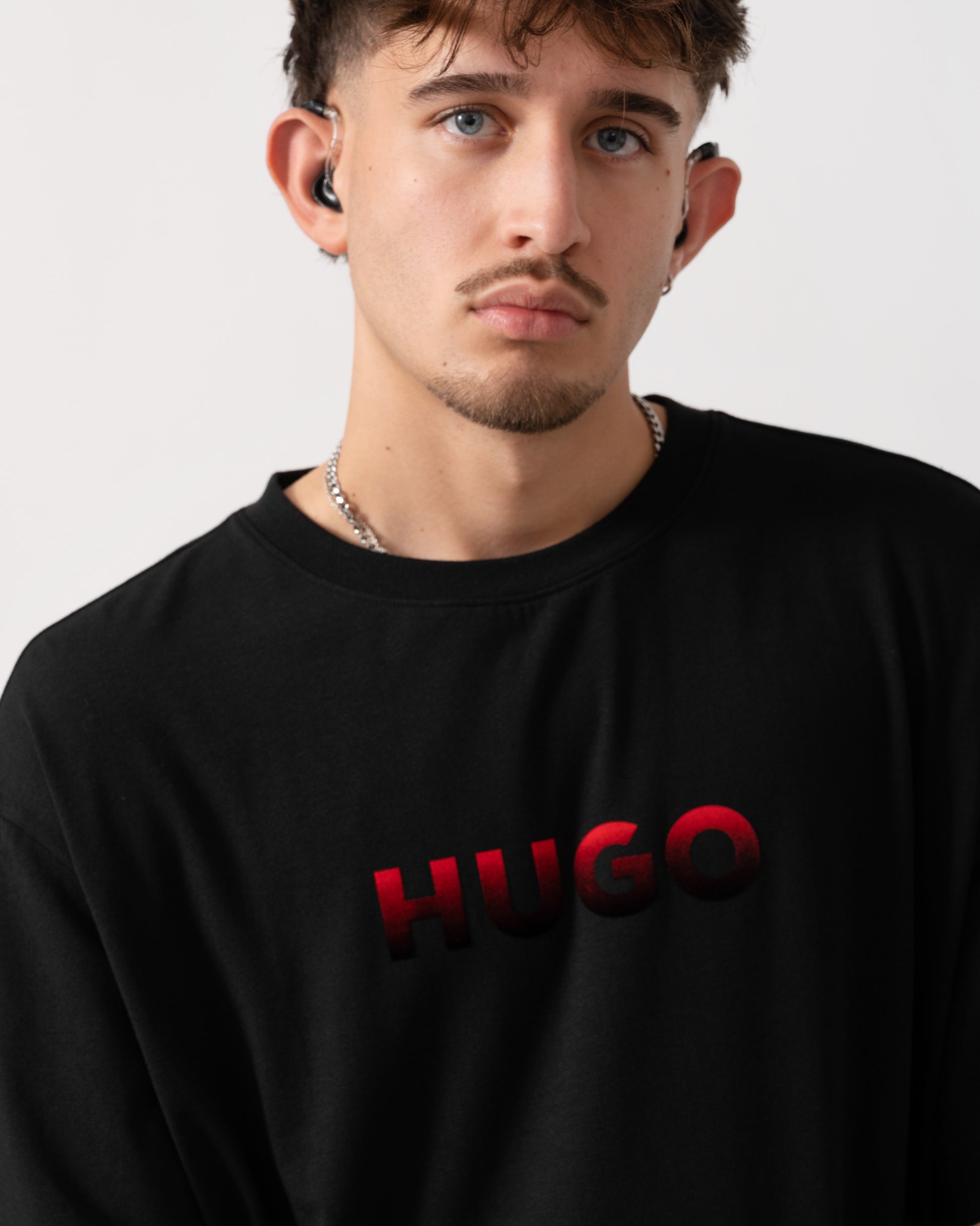 HUGO Ray Mens Logo Graphic Pyjama T-Shirt - Black 001 detail