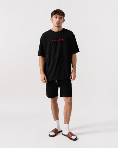 HUGO Ray Mens Logo Graphic Pyjama T-Shirt - Black 001 full length
