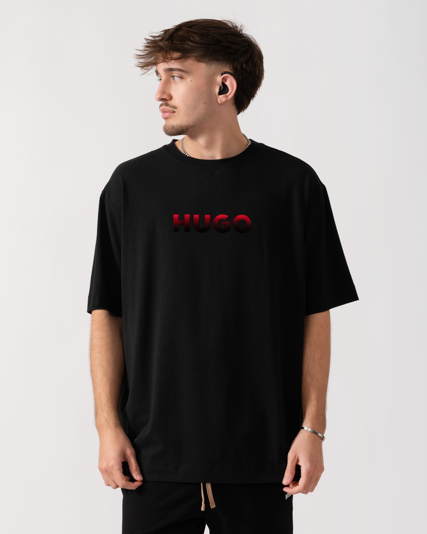 HUGO Ray Mens Logo Graphic Pyjama T-Shirt - Black 001 front