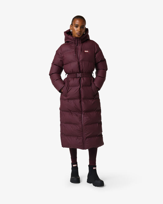 Hunter Hutchison Womens PU Coated Long Puffer Jacket in Port Royale, full length front