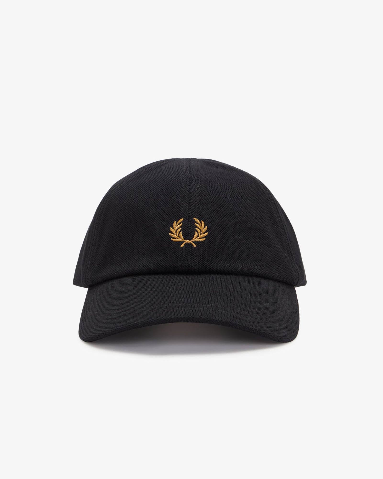 Fred Perry Mens Pique Classic Cap - Black/Dark Caramel U12 | CHO | Designer Mens Caps