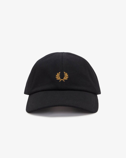 Fred Perry Mens Pique Classic Cap - Black/Dark Caramel U12 | CHO | Designer Mens Caps