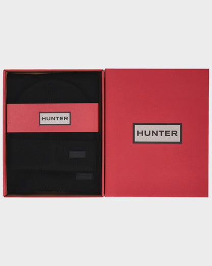 Hunter Unisex Arla Ribbed Cuff Beanie & Scarf Box Set - Black