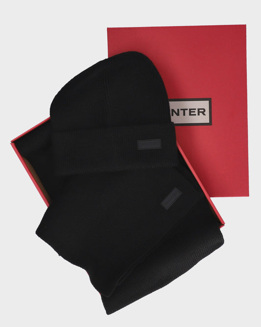 Hunter Unisex Arla Ribbed Cuff Beanie & Scarf Box Set - Black