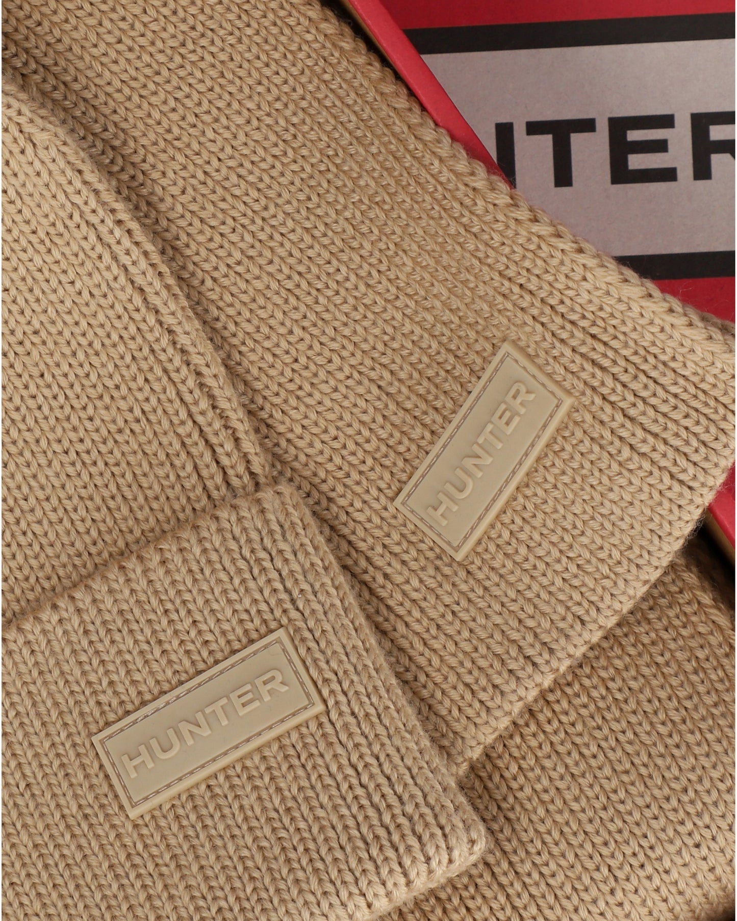 Hunter Unisex Arla Ribbed Cuff Beanie & Scarf Box Set - Warm Sand