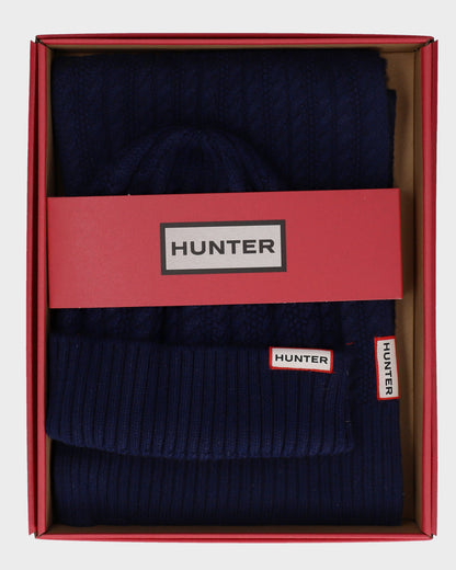 Hunter Unisex Mini Cable Cuff Beanie & Scarf Set - Night Sky