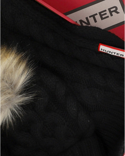 Hunter Unisex Cable Knit Fur Pom Beanie & Scarf Box Set - Black