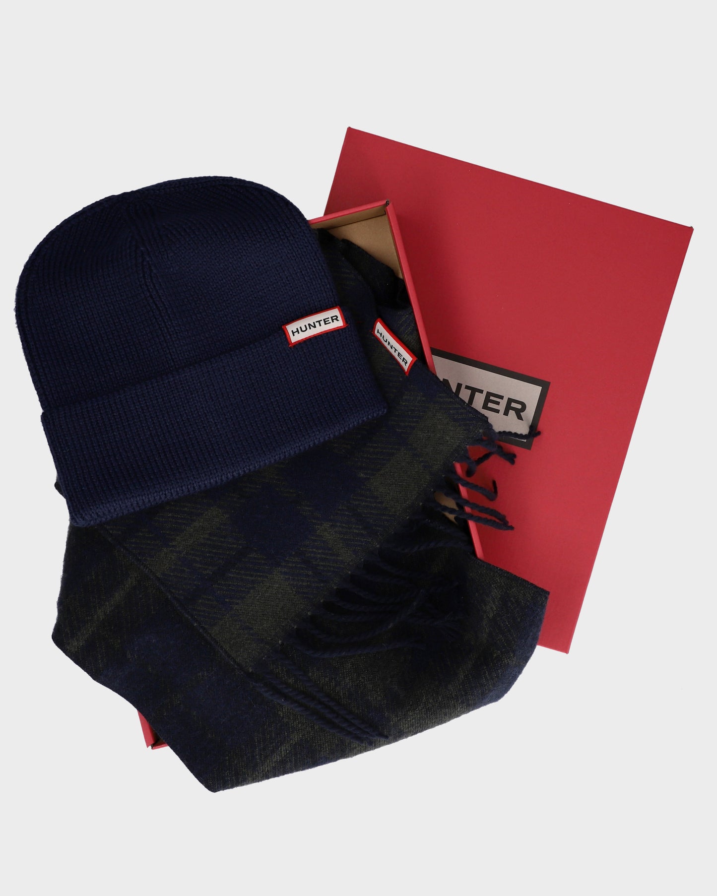 Hunter Unisex Cuff Beanie/Tartan Scarf Box Set - Hunter Navy