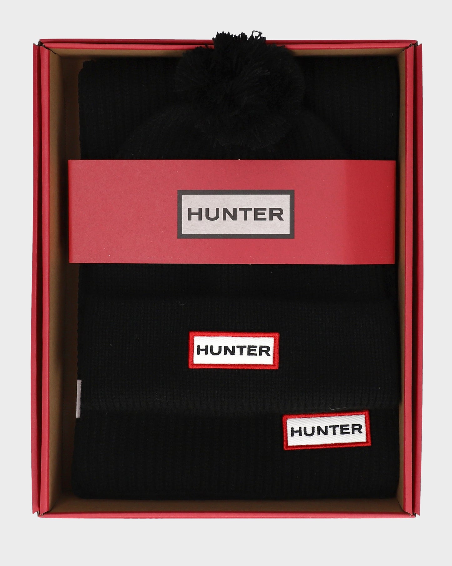 Hunter Arrinay Ribbed Pom Beanie/Scarf Box Set - Black
