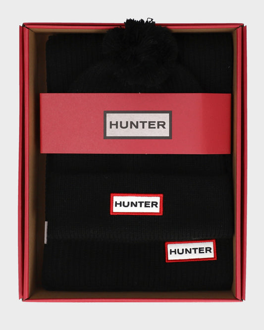 Hunter Arrinay Ribbed Pom Beanie/Scarf Box Set - Black