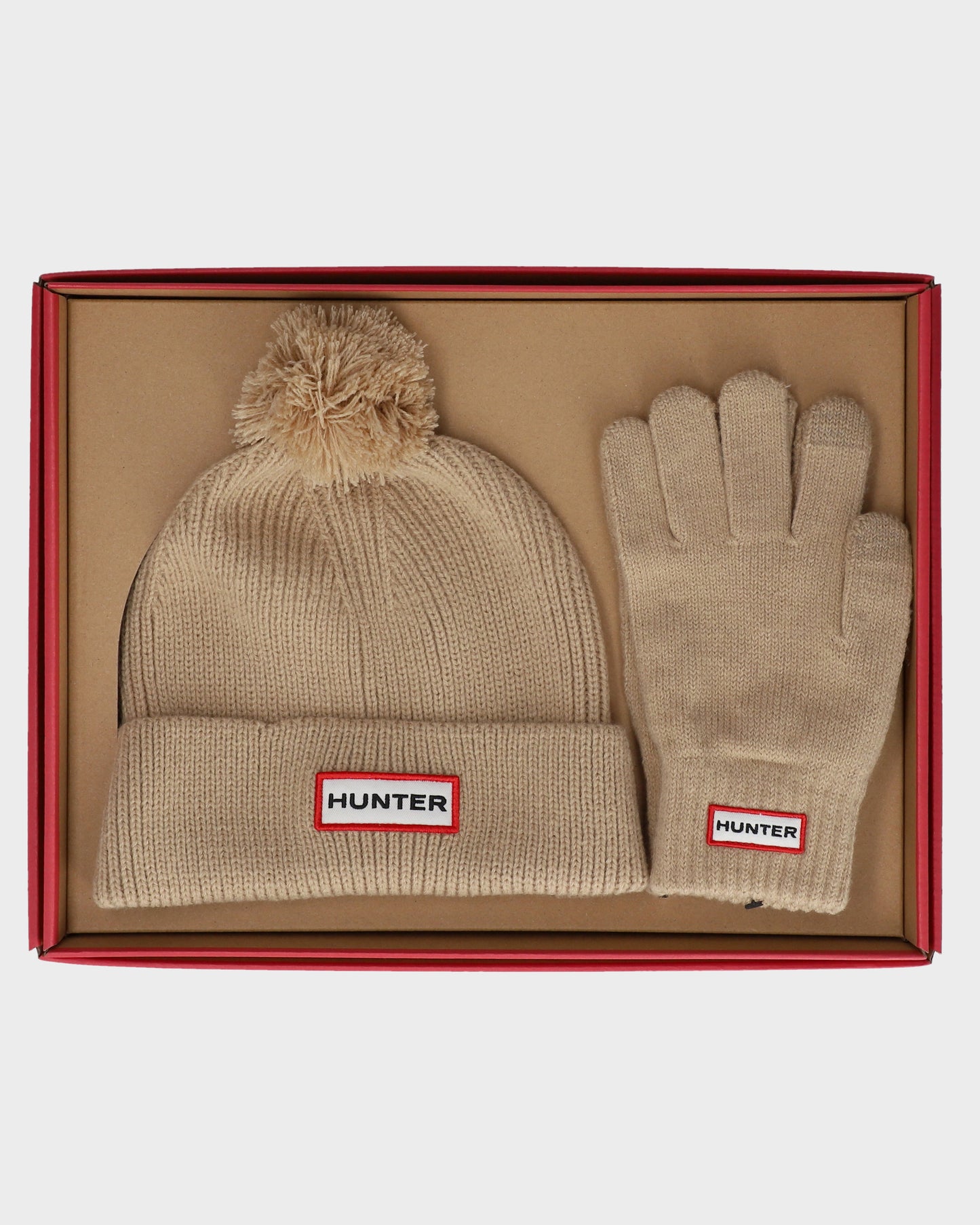 Hunter Anagach Ribbed Pom Beanie/Gloves Box Set - Warm Sand