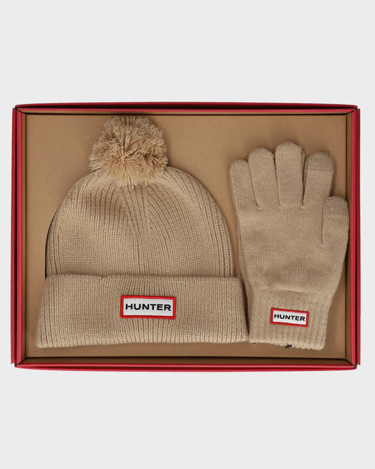 Hunter Anagach Ribbed Pom Beanie/Gloves Box Set - Warm Sand