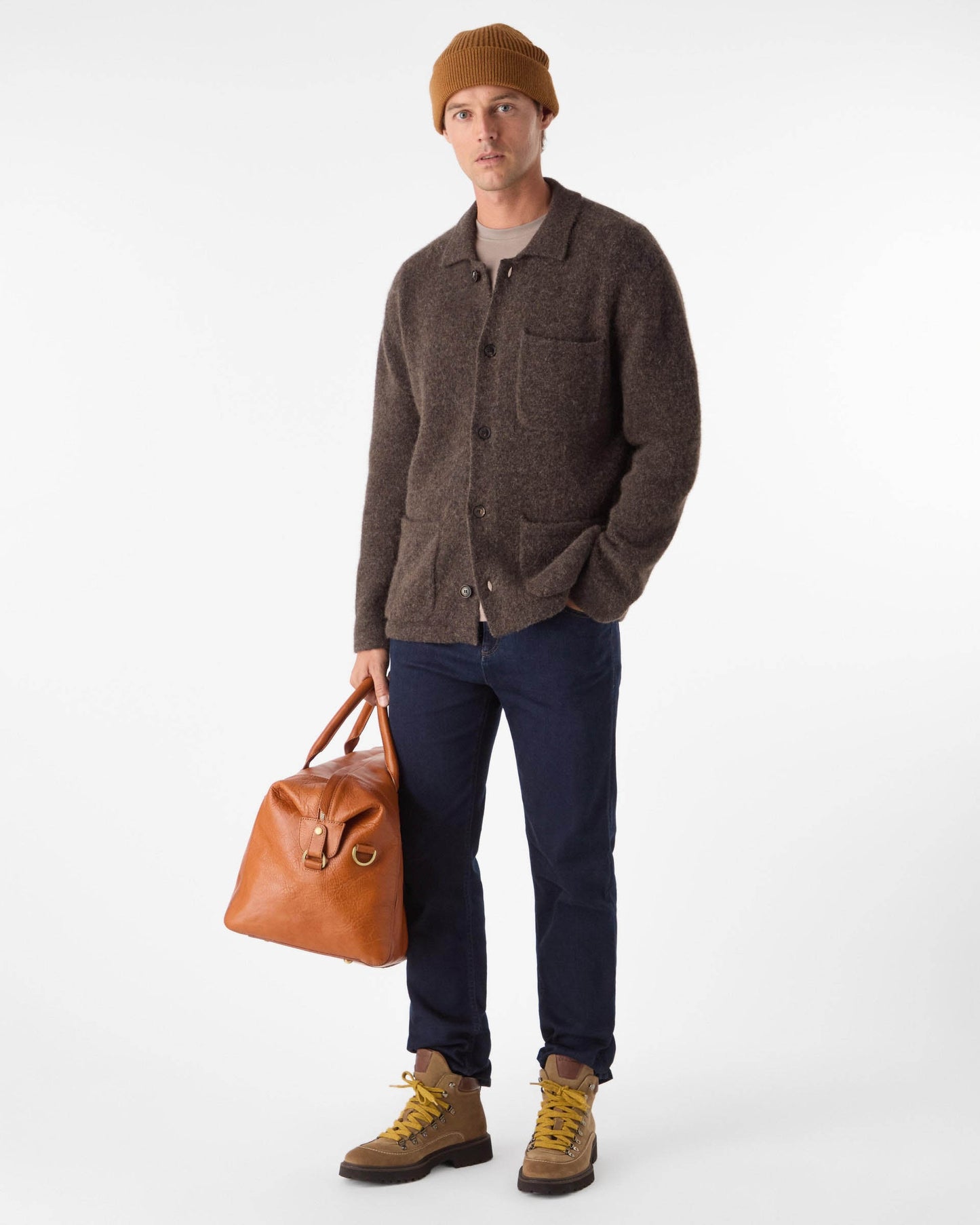 Oliver Sweeney Heywood Mens Alpaca Wool Blend Knitted Overshirt - Chocolate
