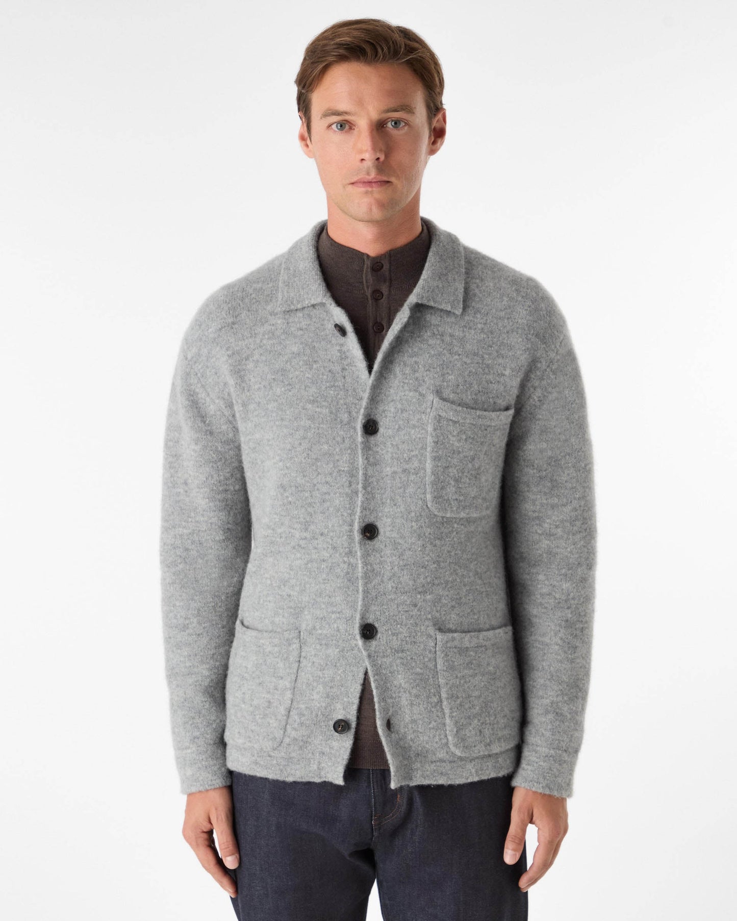 Oliver Sweeney Heywood Mens Alpaca Wool Blend Knitted Overshirt - Grey