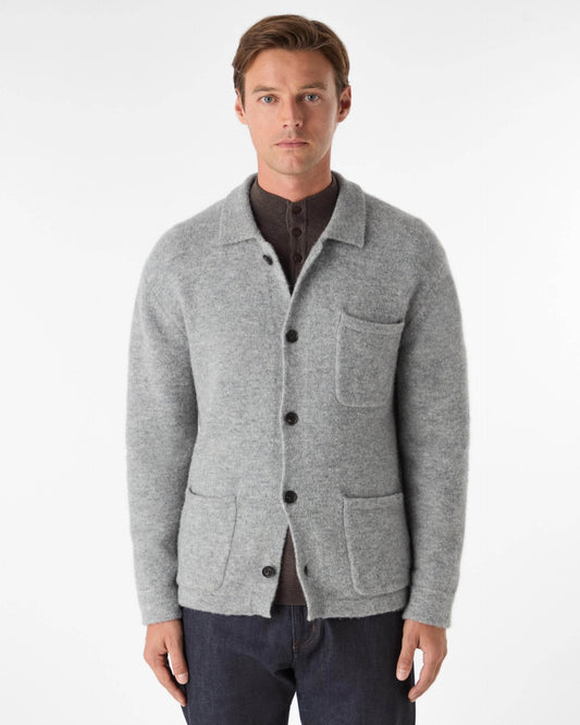 Oliver Sweeney Heywood Mens Alpaca Wool Blend Knitted Overshirt - Grey