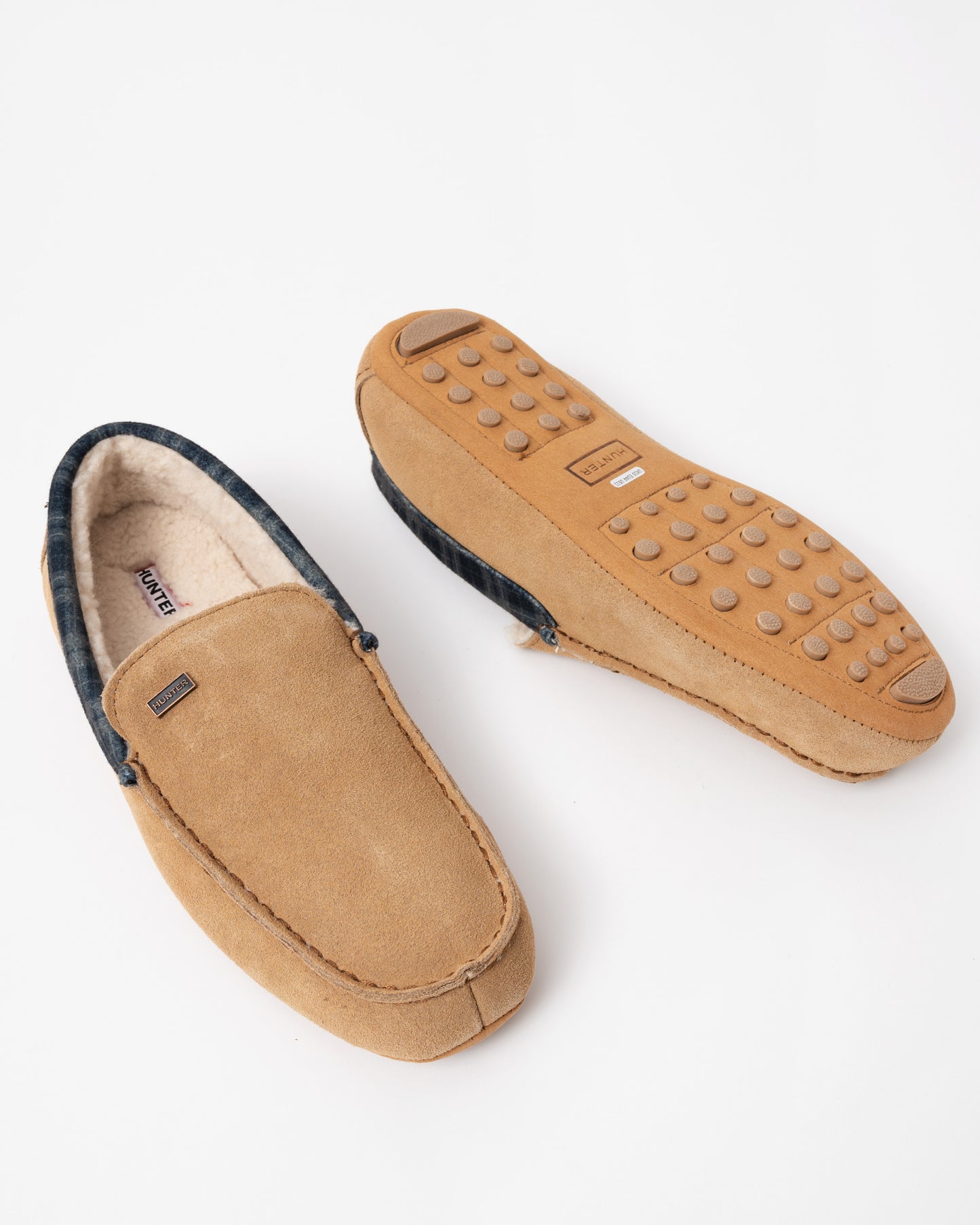 Hunter Mens Tartan Collar Moccasin Slipper sole