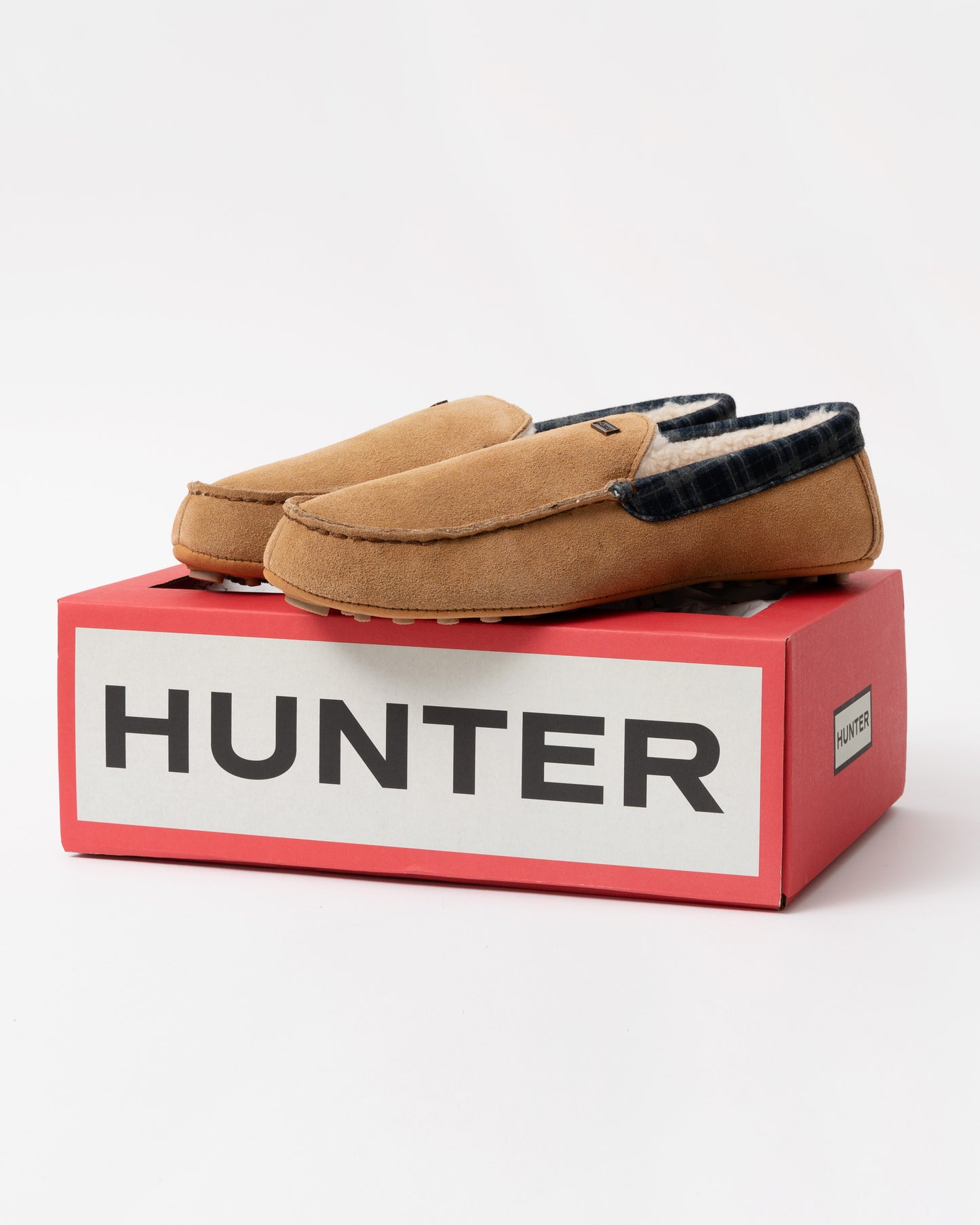 Hunter Mens Tartan Collar Moccasin Slipper slippers with box
