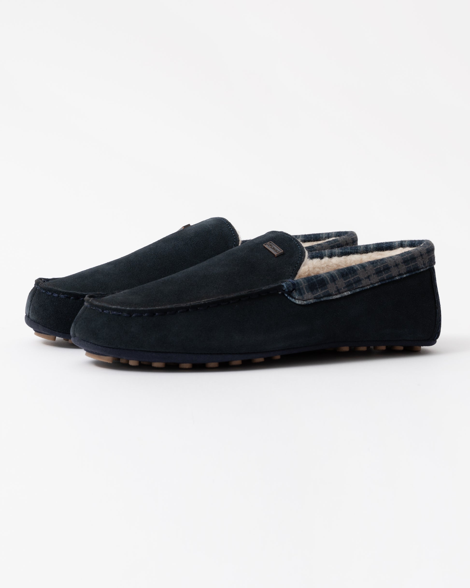 Hunter Mens Moccasin Slipper Tartan Collar front