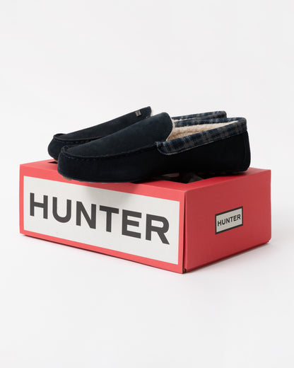 Hunter Mens Moccasin Slipper Tartan Collar slippers with box