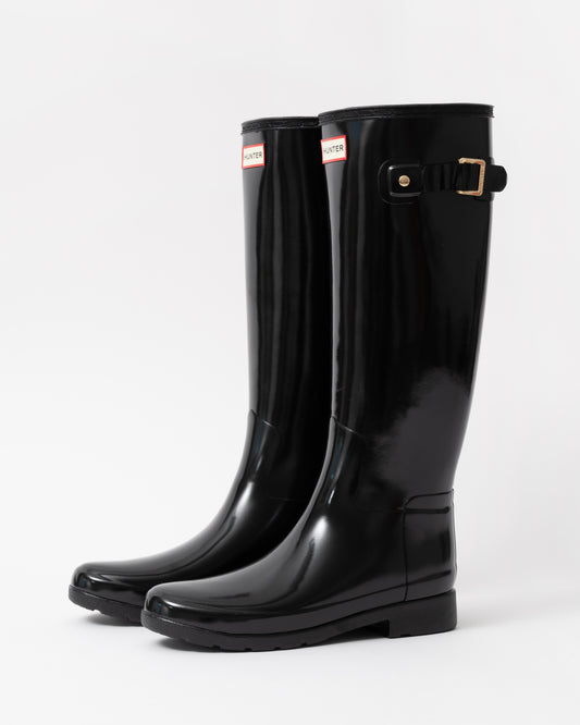 Hunter Womens Refined Gold Trim Tall Gloss Boot front