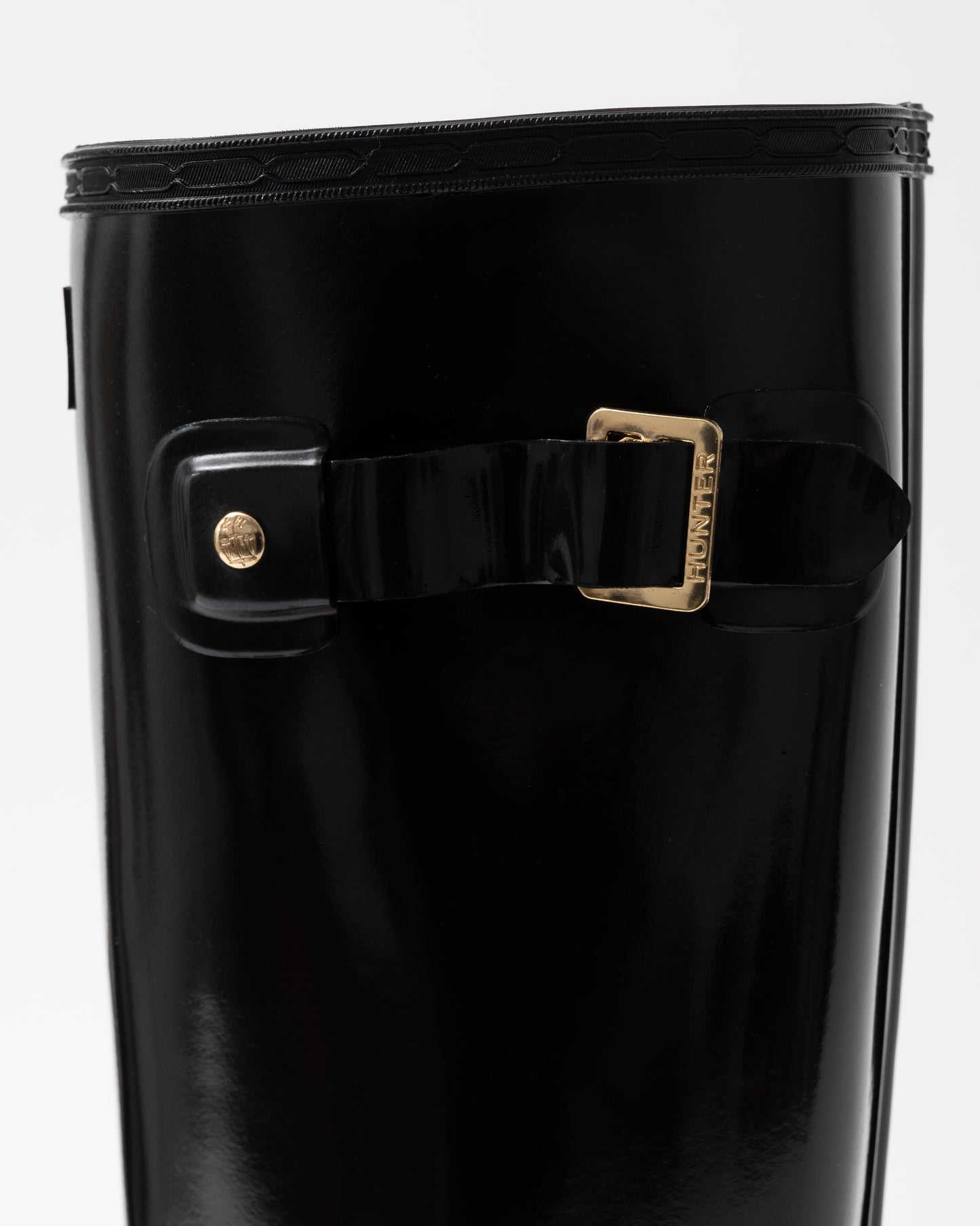 Hunter Womens Refined Gold Trim Tall Gloss Boot adjustable strap