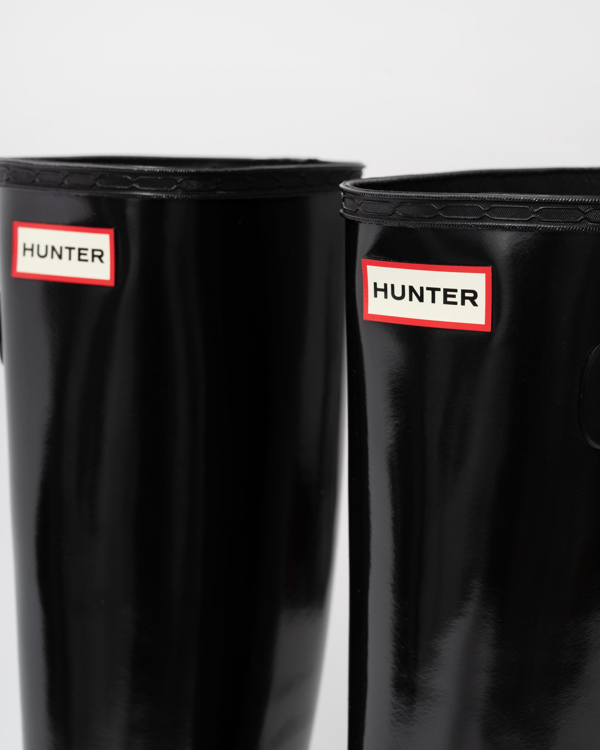 Hunter Womens Refined Gold Trim Tall Gloss Boot logo detail