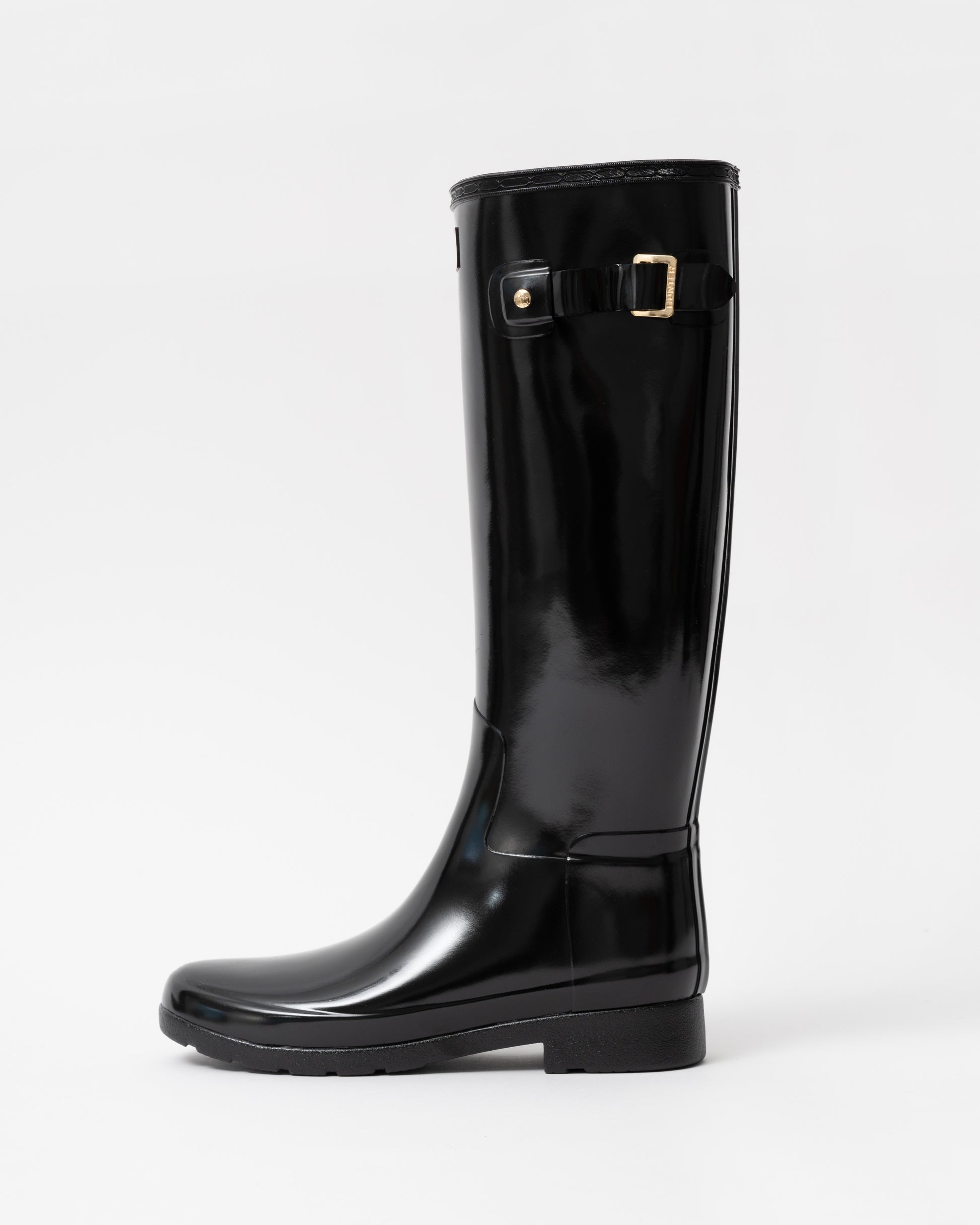 Hunter Womens Refined Gold Trim Tall Gloss Boot side