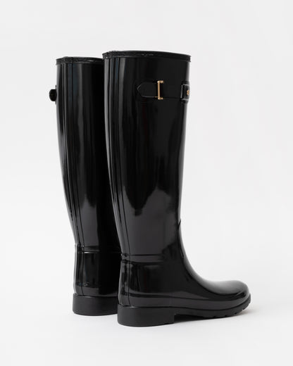 Hunter Womens Refined Gold Trim Tall Gloss Boot back