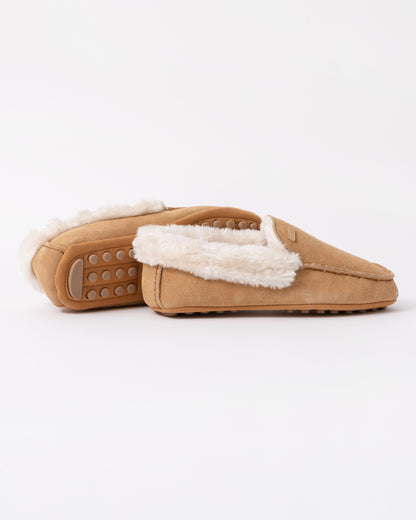 Hunter Womens Sherpa Collar Moccasin Slippers - Biscuit - CHO - Designer Womens Slippers