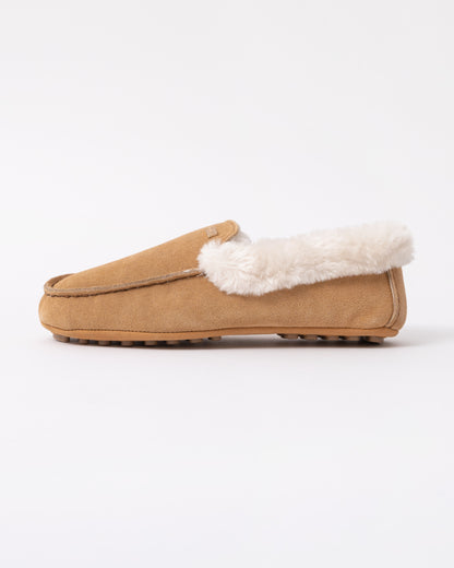Hunter Womens Sherpa Collar Moccasin Slippers - Biscuit - CHO - Designer Womens Slippers