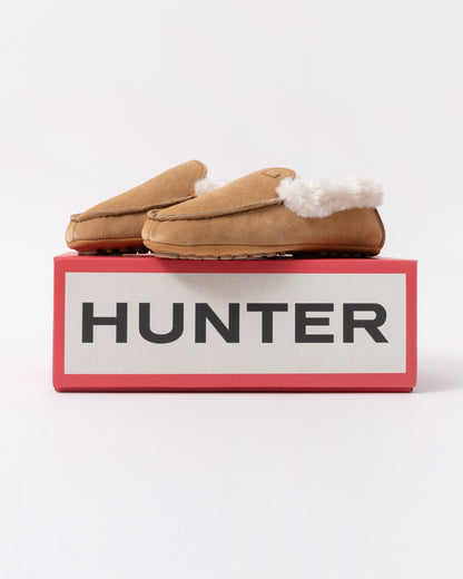 Hunter Womens Sherpa Collar Moccasin Slippers - Biscuit - CHO - Designer Womens Slippers