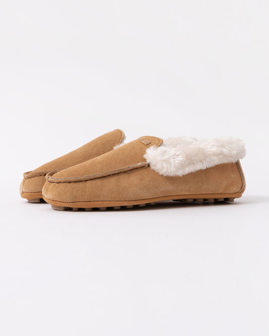 Hunter Womens Sherpa Collar Moccasin Slippers in Biscuit