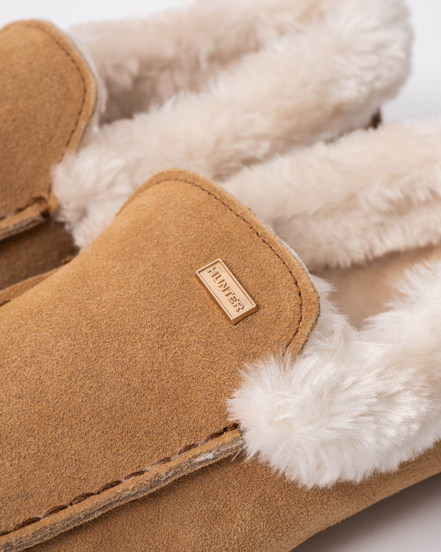 Hunter Womens Sherpa Collar Moccasin Slippers - Biscuit - CHO - Designer Womens Slippers