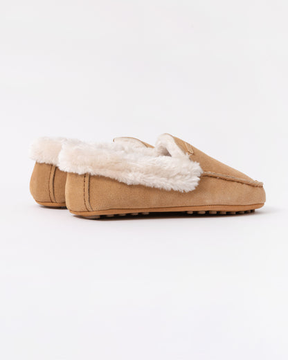 Hunter Womens Sherpa Collar Moccasin Slippers - Biscuit - CHO - Designer Womens Slippers