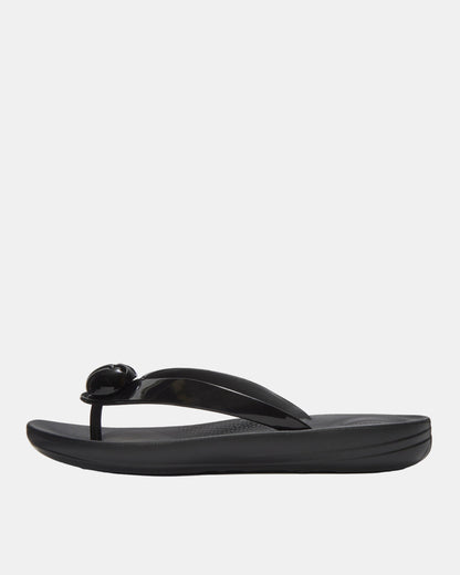 FitFlop Womens IQUSHION Glossy-Button Flip-Flops - Black 001 | CHO | Designer Womens Sandals