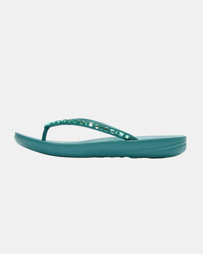FitFlop Womens iQushion Multi-Crystal Ergonomic Flip-Flops - Teal 053 | CHO | Designer Womens Sandals