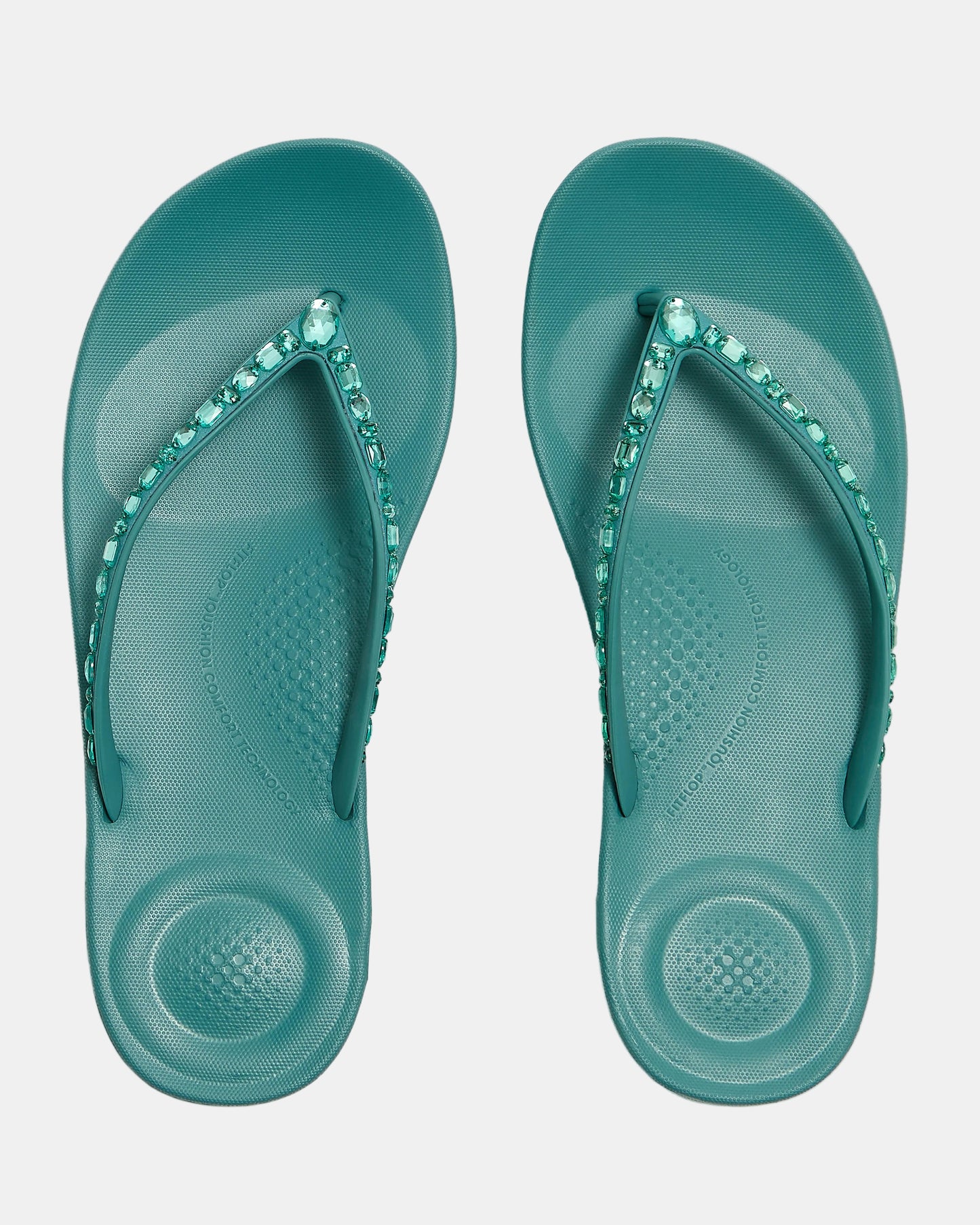 FitFlop Womens iQushion Multi-Crystal Ergonomic Flip-Flops - Teal 053 | CHO | Designer Womens Sandals